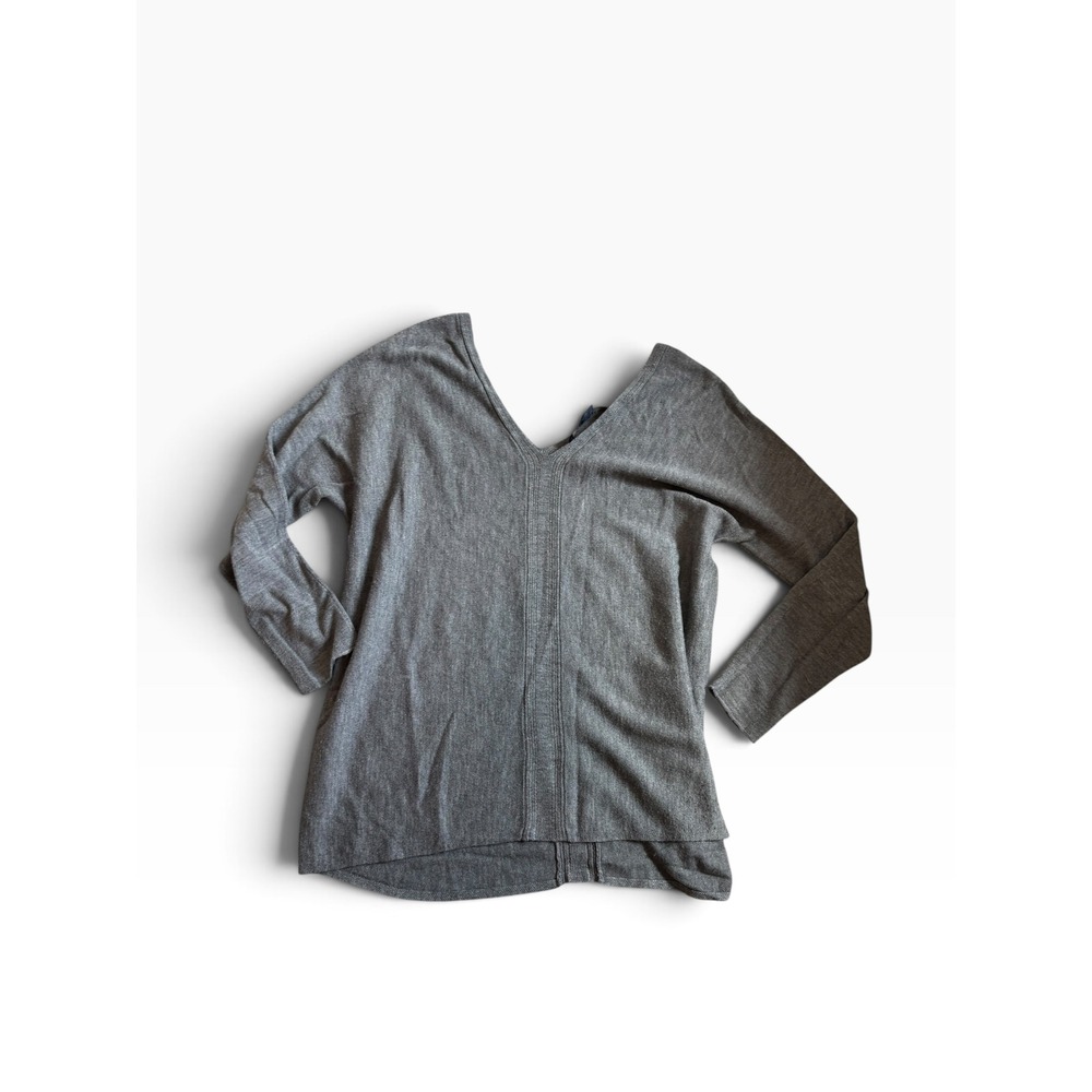French Connection Sweater Small Grey V-Neck Knit Long Sleeve Minimalist